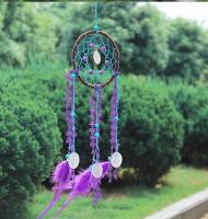 China Circular Purple Handmade Dream Catcher Net With Feathers Wall Hanging Decoration Decor Craft Gift Wind Chimes for Home factory