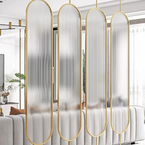 Quality Collapsible Rotatable 3 Panel Metal Room Divider With Art Glass for sale