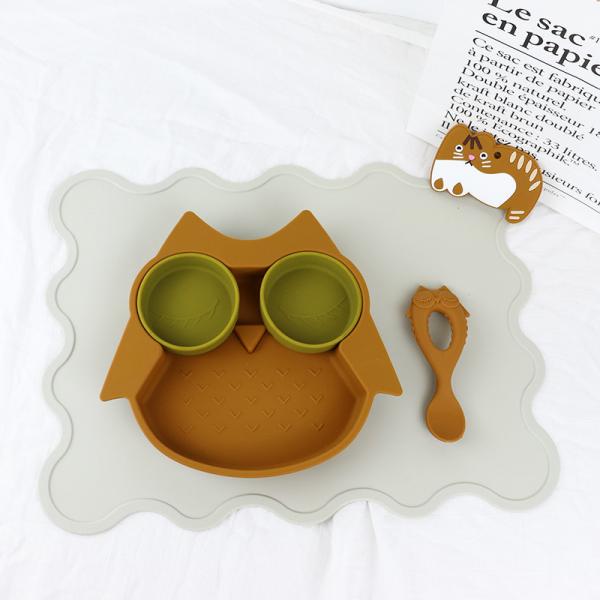 Quality Brown Owl Style Silicone Suction Plate For Toddler Kids Multi Functional for sale