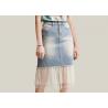 China ODM OEM High Waisted Denim Skirt Tulle Mesh PatchedHem Light Indigo Jeans Wrap Skirt factory
