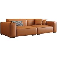 China Leather Custom Sofa Bed Straight Row Minimalist Living Room Head Layer Cowhide Caramel Color factory
