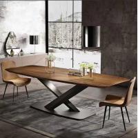 Quality Luxury X Cross Industrial Solid Wood Dining Table With Metal Base Grain Pattern for sale