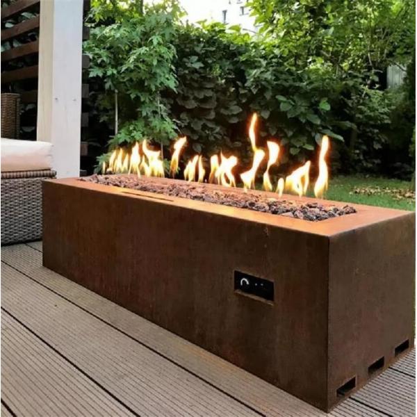 Quality Rectangle Hidden LP Tank Corten Steel Gas Fire Pit Table For Backyard for sale