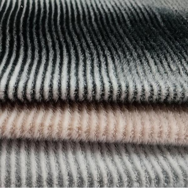 Quality 400gsm Black And White Faux Fur Fabric Wave Line 58'' 60'' for sale