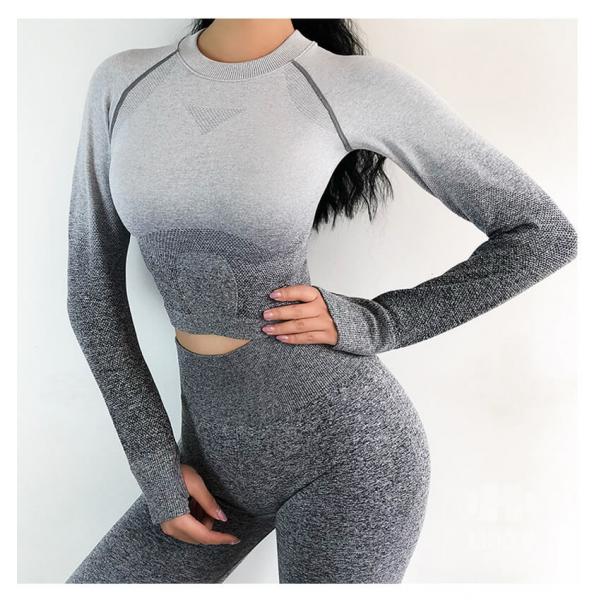 Quality Ombre Seamless Women's Yoga Apparel / Women Gym Clothing Gradient Leggings+Long sleeve Top for sale