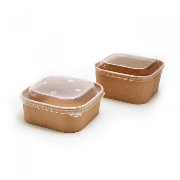 Quality PP Lid 500ml 650ml Paper Take Out Boxes Square Kraft PE Lined Microwavable for sale