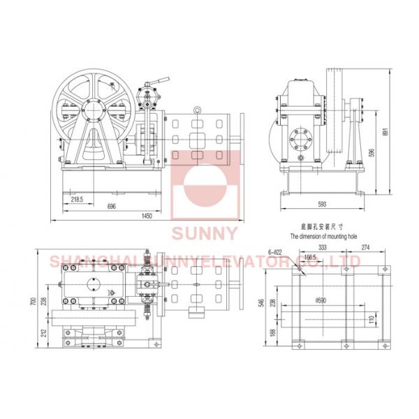 Quality 220 / 380V Roping 1 / 1 Geared Traction Machine for Residential Elevator Parts for sale
