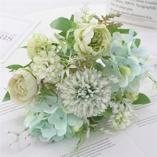 Quality Outdoor Artificial Plastic Blue Hydrangea Silk Flowers Bouquet For Valentine'S Day for sale