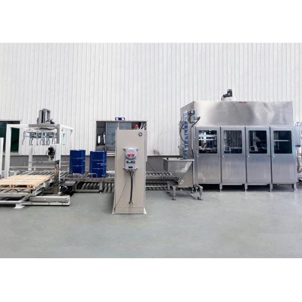 Quality Two Nozzles 200L Fully Automatic Acrylic Acid Chemical Liquid Filling Machine With Auto Drum Palletizer for sale