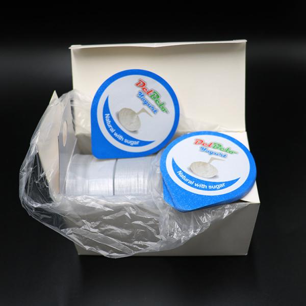 Quality 75.5mm Die Cut Foil Lidding VMPET Yogurt Lids Recyclable Anti Acid for sale