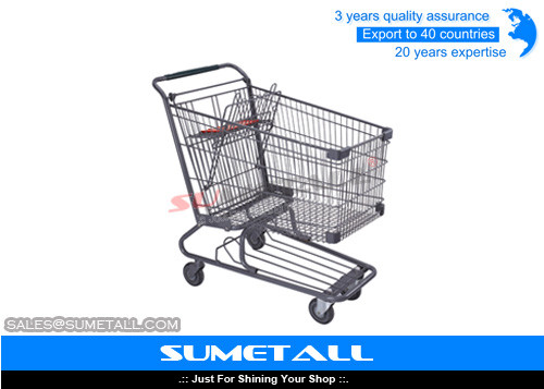 China Wire Metal Supermarket Shopping Cart / 4 Wheel Shopping Trolley Chrome Plated for sale