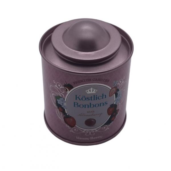 Quality Glossy Varnish Round Candy Packaging Tin Can With Airtight Plug Lid for sale