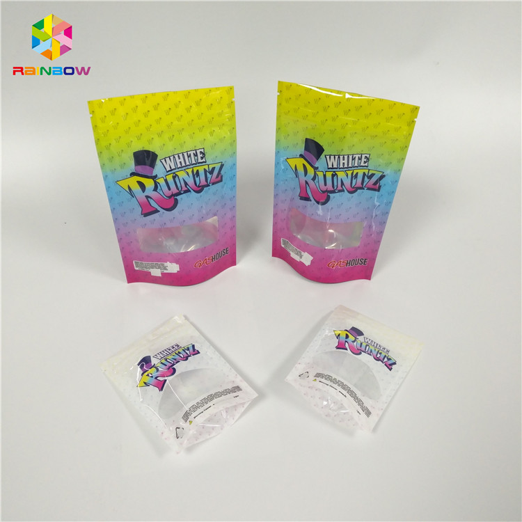 China Recyclable Snack Bag Packaging Laser Holographic Runtz Clear Window Childproof zip lock bag factory