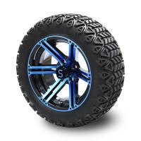 Quality Golf Cart 14 Inch Blue/Glossy Black Wheels And 22 Inch Tall Off-Road Tires 4 PLY for sale