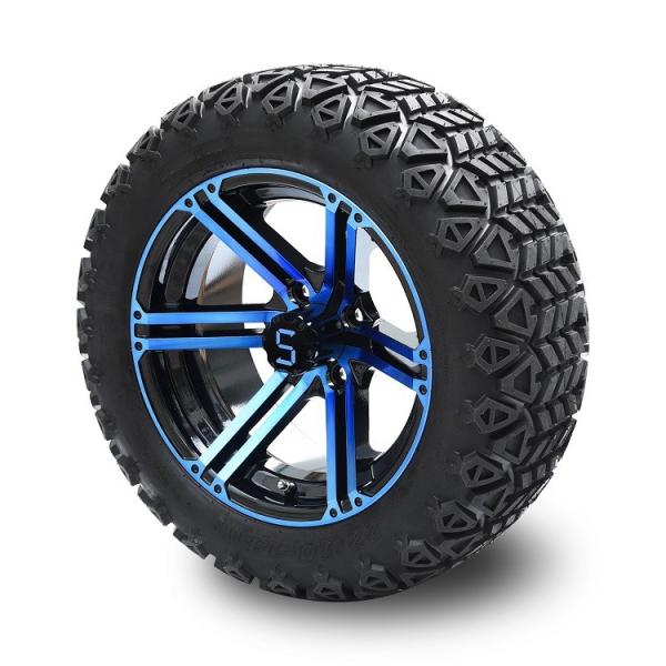 Quality Golf Cart 14 Inch Blue/Glossy Black Wheels And 22 Inch Tall Off-Road Tires 4 PLY with DOT Approved for sale