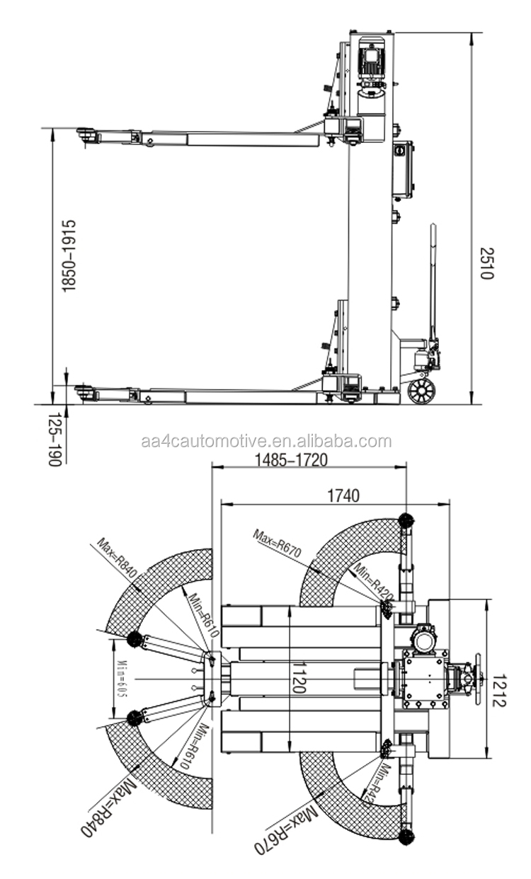 hydraulic one post lift  1 post lift  2.5T capacity , 1.8M lifting height ,manual release