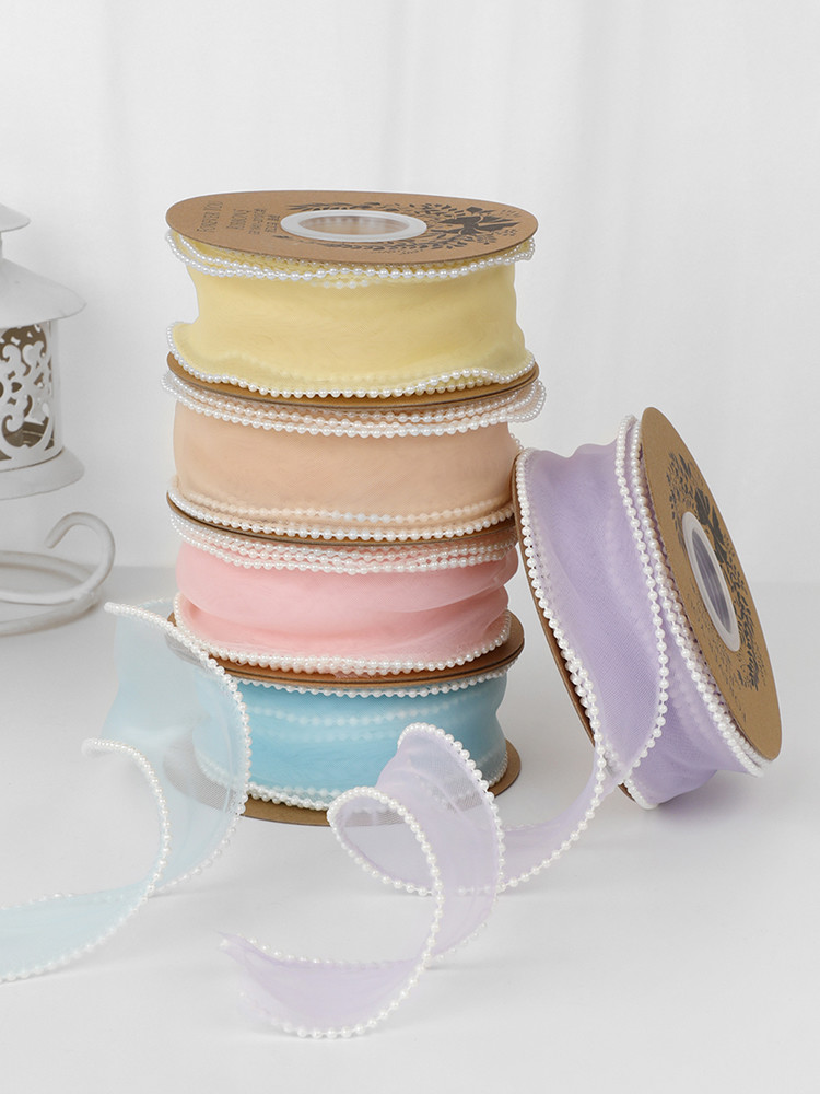 China 40mm Pearl Edge Polyester Organza Ribbon for Luxury Gift Packing factory