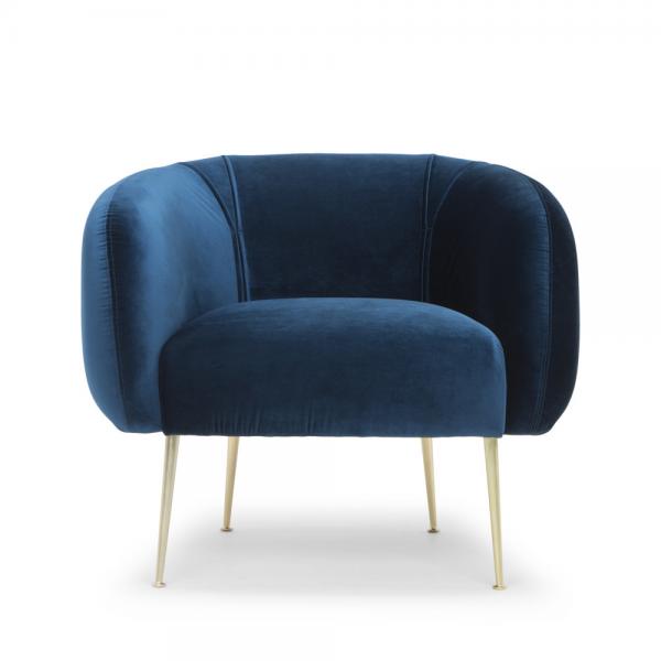 Quality European furniture classic stainless steel metal leg blue velvet armchair for sale