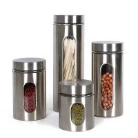 China 4 Piece Silver Stainless Steel Canister Set With Glass Windows factory