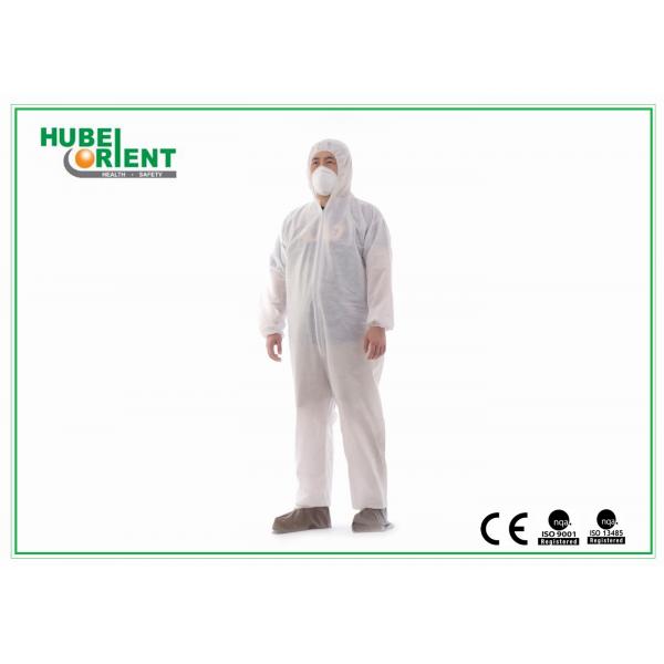 Quality White Disposable Protective Coveralls With Hood And Feetcover By SMS PE for sale