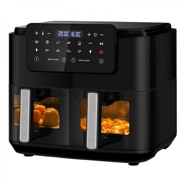 Quality Oil Free Dual Zone Air Fryer 9L Large For Family With 2 Drawers 10 Presets 2400W Low Fat for sale