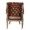 China Button Wingback Chair Antique Leather Armchairs With Deconstructed Wheels factory
