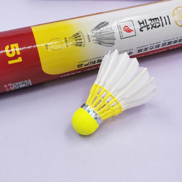 Quality Fluorescent 3 In 1 Shuttlecock Yellow Pu Cork Class A Goose Feather Badminton Shuttlecock for sale