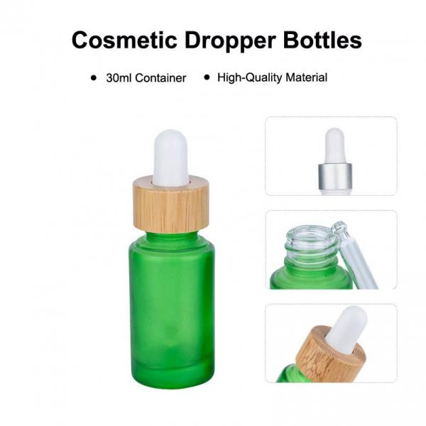 Quality 30ml Frosted Green Glass Dropper Bottles Essential Oil Bottle With Bamboo for sale