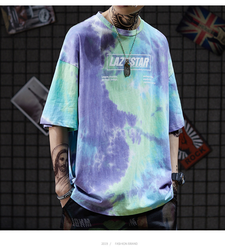 China Colorfull Green Tie Dye Men Streetwear T Shirts 130gsm-230gsm Worsted Fabric streetwear clothing manufacturers factory
