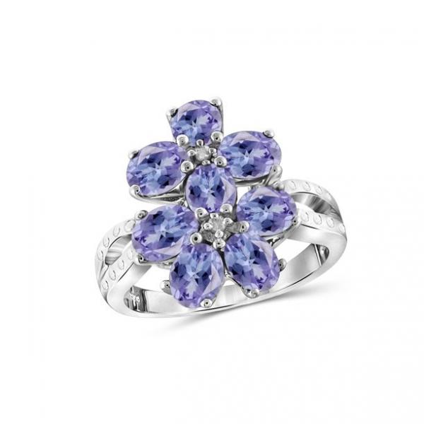 Quality 1 Carat Tanzanite And Accent White CZ Sterling Silver Engagement Ring for sale