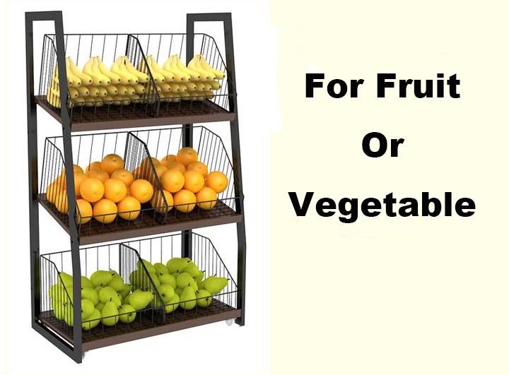 Quality Eyes Catching Supermarket Vegetable And Fruit Display Shelf With Metal Basket for sale