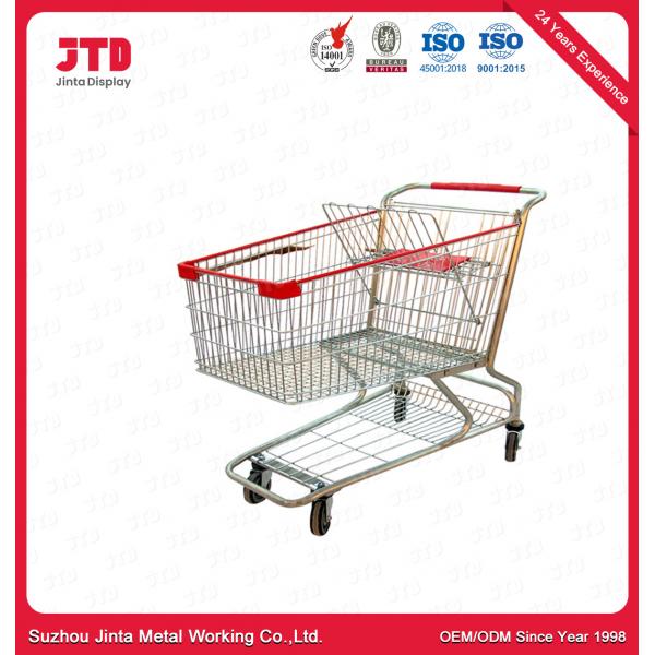 Quality CE Metal Grocery Cart With Wheels Unfolding 150 Liter American Style for sale