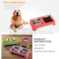 China Chinese supplier wholesale cheap paw print rounded travel pet bowl food feeding plastic dog bowl, Double stainless steel factory