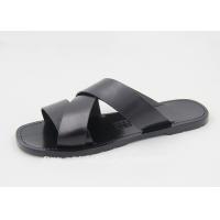 China Fashion Mens Leather Slippers Flip Flops Black Mens Summer Leather Sandals factory