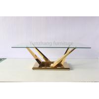 China Rectangular Transparent Glass Dining Table Stainless Steel Furniture With gold Base for sale