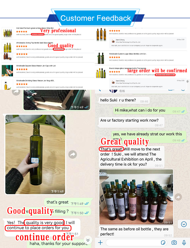 Top Quality 750ml Transparent Green Empty Olive Oil Bottle for Party