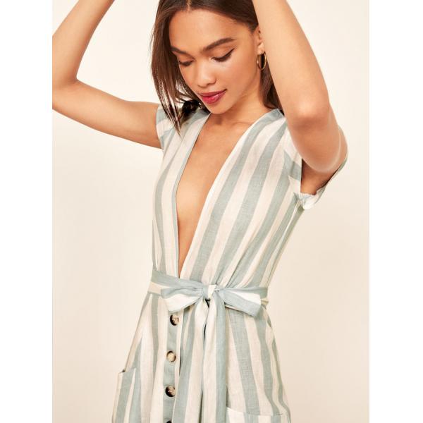Quality Boho Ladies Sex Linen Stripe Midi Dresses With Pocket Dress for Women for sale