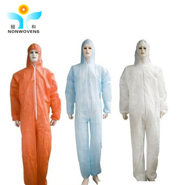 Quality 55gsm PP SMS Non Woven Protective Coverall Hooded Disposable Protective Suit For Industry Dustproof for sale