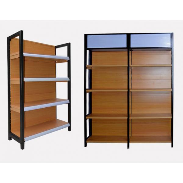 Quality High End Brown Supermarket Display Shelving Grain Wood Metal Material for sale