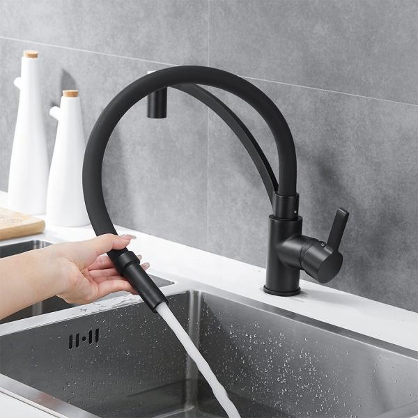 Quality Brass Pull Out Kitchen Faucet Mixer With Flexible Hose In Chrome Matte Black for sale