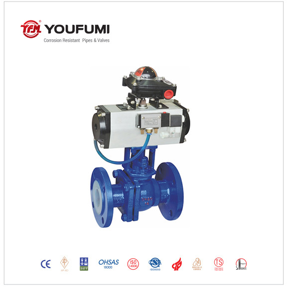 Quality PFA Lined 2 Pieces Pneumatic Ball Valve for Chemical Flow Control for sale