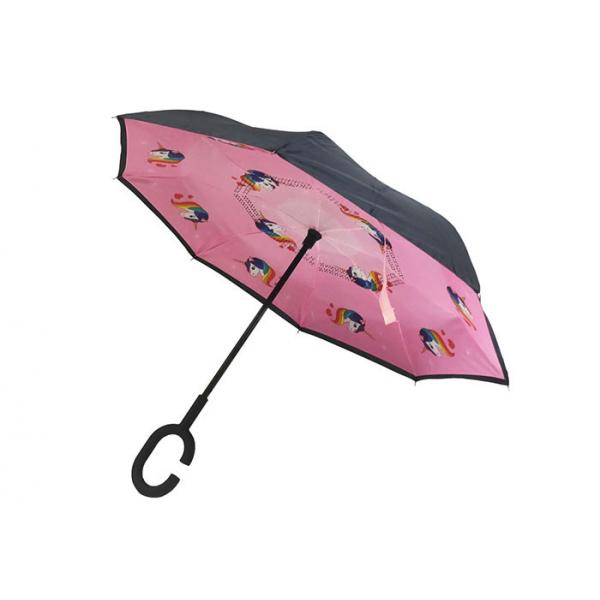 Quality Pink Small Reverse Inverted Umbrella Rubber Handle Unicon Printed For Kids for sale