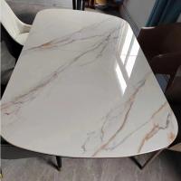 China SAI Marble Printing Tempered Art Glass Rectangular Dining Table factory