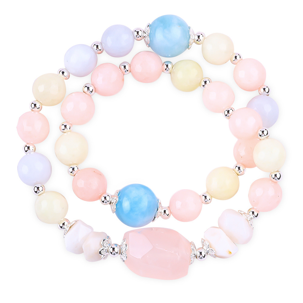 China Morganite Handmade DIY Double Layer Natural Crystal Multifacted Round Bead Bracelet For Gift factory
