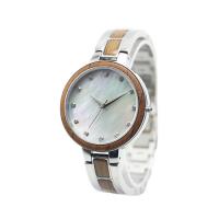 China Custom Logo OEM factory choronographic wood hand watch and stainless steel wood watch women quartz watch ladies for sale