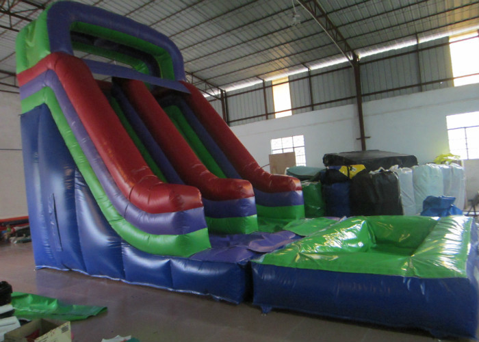 China Dark Green Large Commercial Inflatable Water Slides / Bounce House With Slide factory