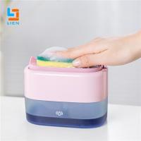China Countertop Dishwashing Soap Dispenser With Sponge Holder 500ml Pink Blue Colors factory