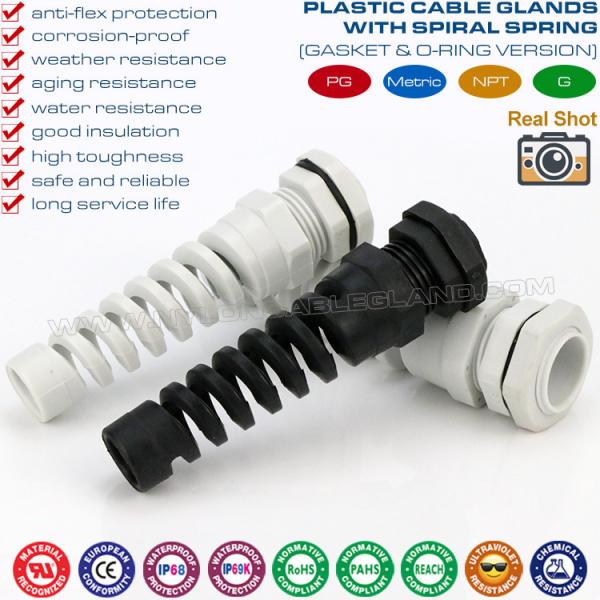 Quality Nylon (Polyamide) Cable Gland, Spiral Type, IP68 Version, PG or Metric Thread, for sale