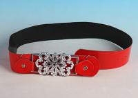 China Cheap Female Fashion Beaded buckle Red Leather Belts factory