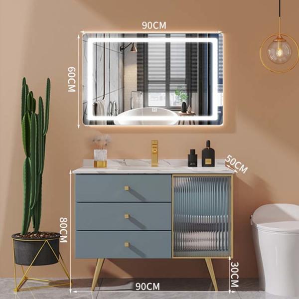 Quality Lake Blue Plywood Cabinet Ceramic Basin Bathroom Vanities With LED Mirror for sale